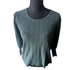Adrianna Papell Green Cable Knit Pullover Sweater – Size L